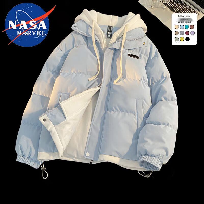 NASA MARVEL Men's Faux Two-Piece Hooded Puffer Jacket