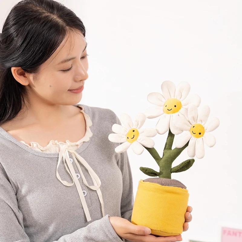 Simulare Margaretă Albă Plante în Ghiveci Jucărie de Pluș Floare Umplută Moale Decor Raft de Cărți Păpușă Flori în Ghiveci Creative Cadou Cartoon