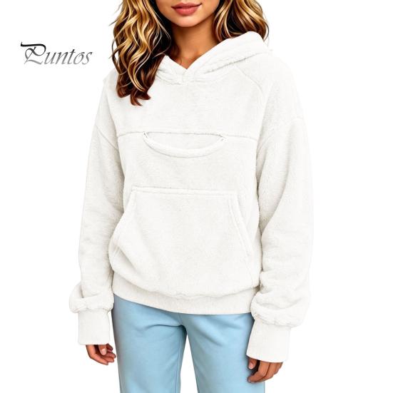 Evcil Hayvan Cebi Olan Kız Çocukları İçin Sıcak Polar Kazak Kapüşonlu, Kedi Köpek Taşıyıcı Kapüşonlu Hayvan Sweatshirt, Çocuklar İçin Oversize Kanguru Cepli Üst Tutucu Sweatshirt