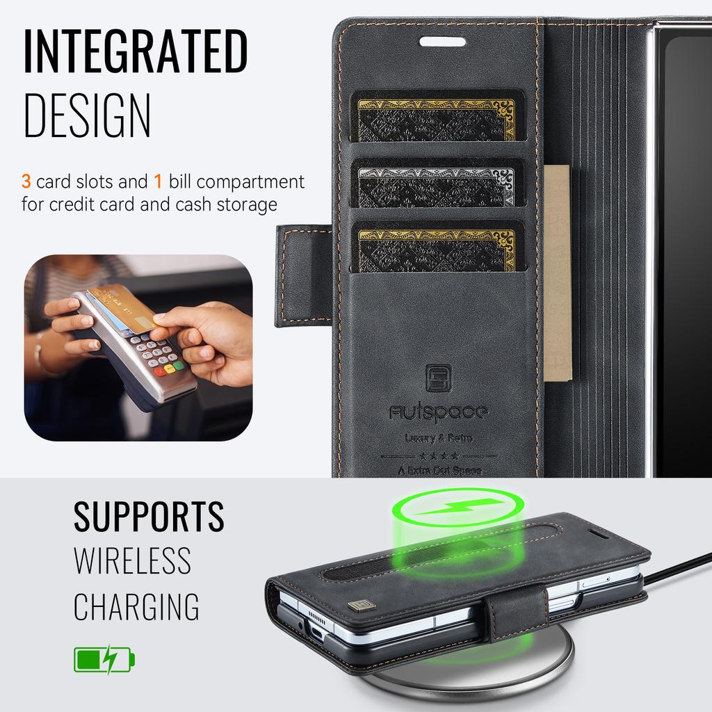 For Samsung Galaxy Z Fold5 / Z Fold6 / Z Fold7  Wallet Case with Card Slots & Kickstand, 360° Protection Leather Case