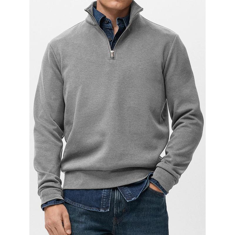 Men Quarter Zip Sweatshirt Long Sleeve Stand Collar Solid Color Casual Pullover