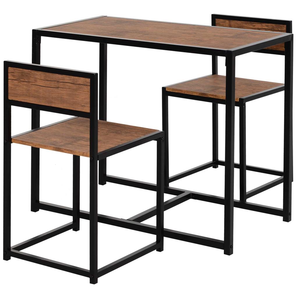 Juego de Mesa y Sillas para Comedor 2, Juegos para Comedor, Mesa Rectangular Ahorra Espacio y 2 Sillas para Cocinas Compactas, Estructura de Acero, Natural