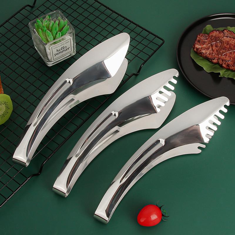 Grill Tongs Buffet Food Clip Stainless Steel Knife Shaped Food Clamp Thick Baked Bread Sandwich Clip with Double Toothed Clamp