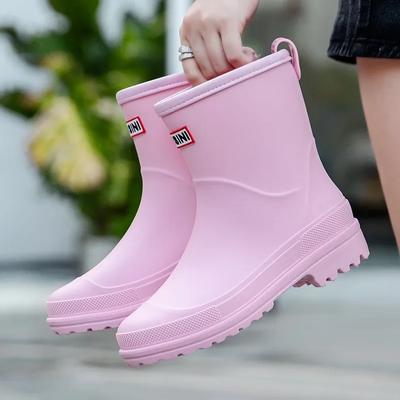 Fashion Rain Shoes for Women Fashion Mid Calf Rubber Boot Waterproof Work Garden Shoes for Women Non Slip Wading Shoe Botas Lluvia Mujer