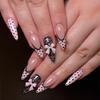 24Pcs Y2K Pink French Press On Nails 3D Metallic Silver Star Butterfly Almond False Nails Sweet Cool Wearable Manicure