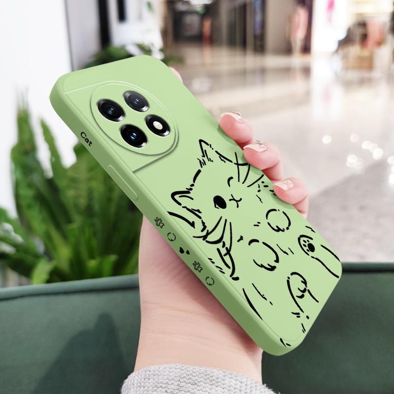 Smart Cat Phone Case For Oneplus 13 13R 12 12R 11 11R 10 10R 10T 9R 9RT 9 8T 8 7 7T Pro 5G Liquid Silicone Cover