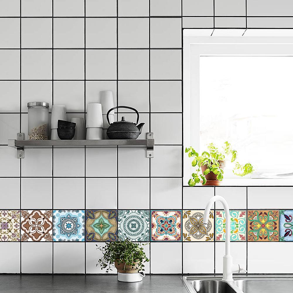 10-Pack European Style Floral Tile Wall Stickers for Living Room and Bathroom - Self-Adhesive PVC Crystal Film