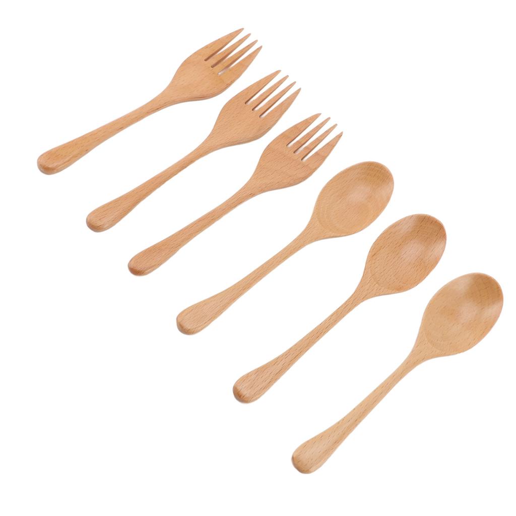 3 Set Trägaffel och Sked Japansk Stil Bokträ Redskapsset för Familjemiddag