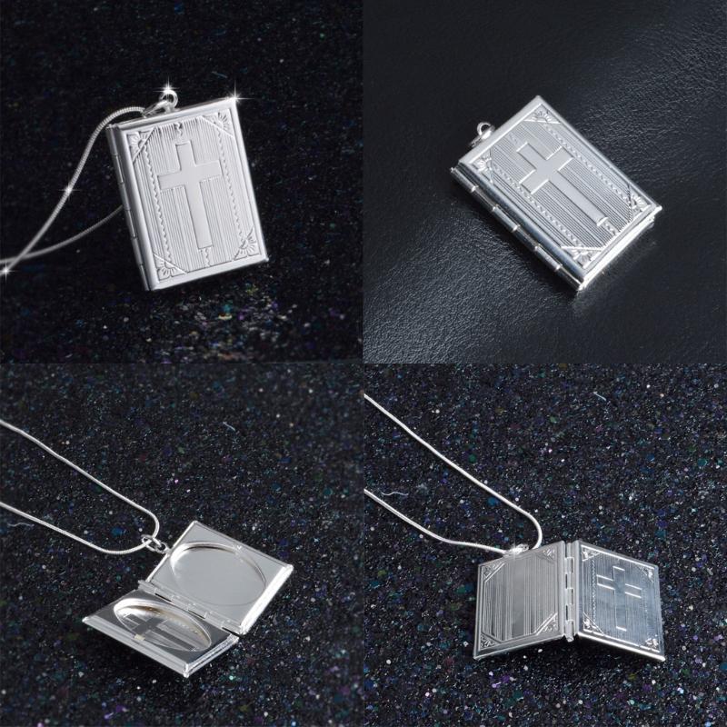 Bible Book Locket Charm Pendant for Jewelry Making Holy-Bible Pendant Cross Picture Box Frame Charm DIY Necklace Jewelry