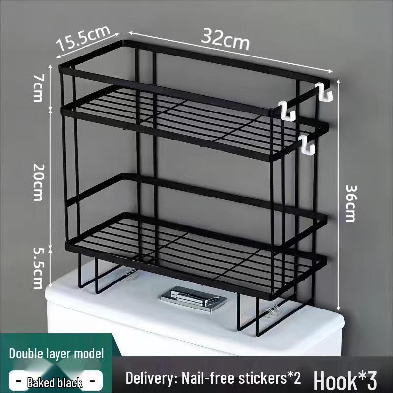 Wall-Mounted Bathroom Storage Rack - No Drilling Required, Multi-Functional Vanity Organizer for Toilets