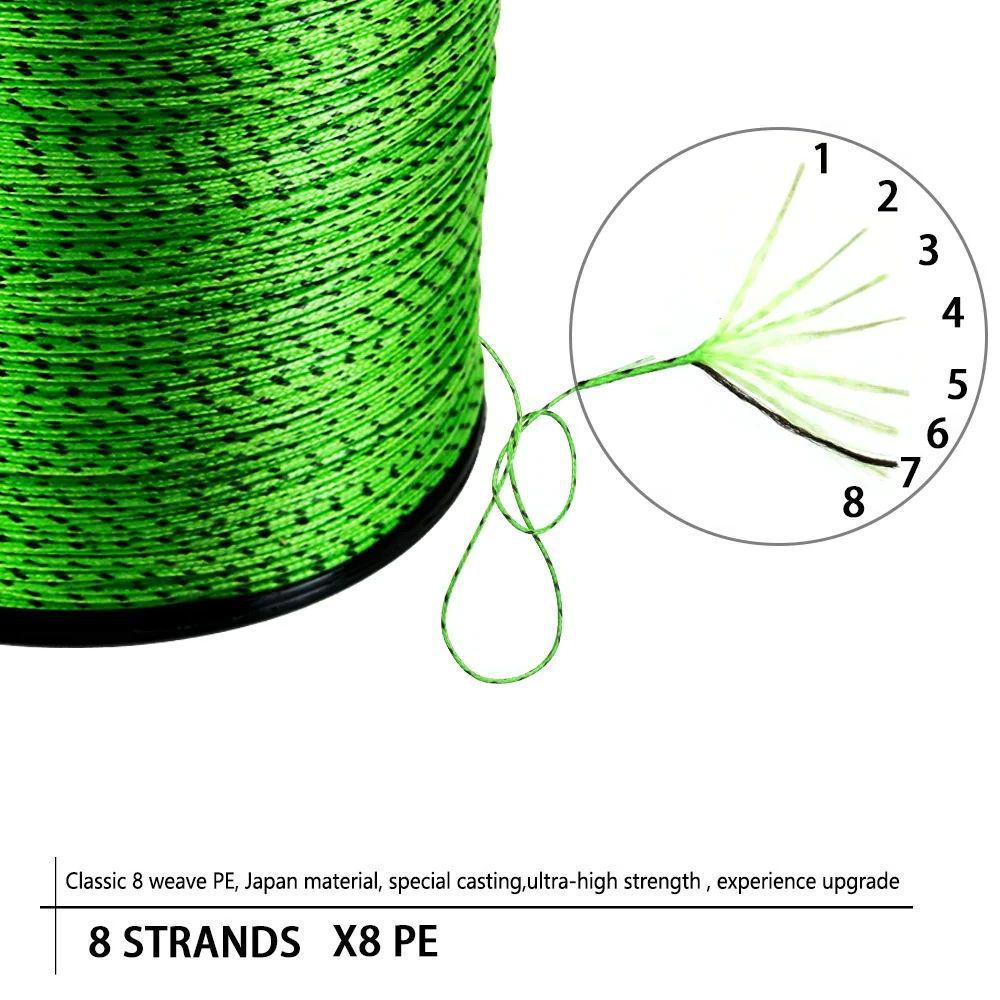 8X Japan Braided Polyethylene Fishing Line - Multi-Filament, Speckled, 100M/300M/500M for Fly, Sea, Saltwater, & Freshwater