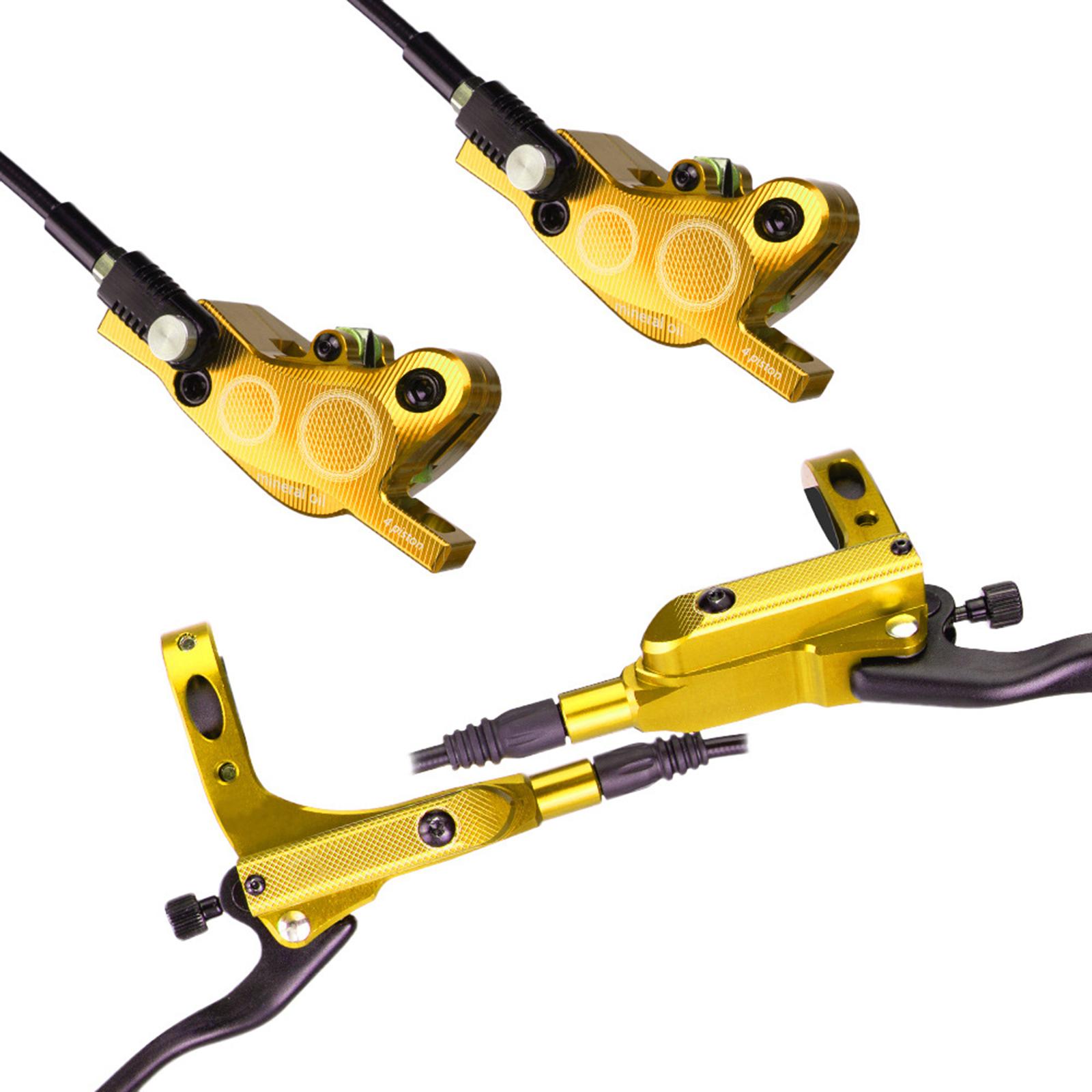 Hydraulic Disc Brake Kit Aluminium Alloy MTB Hydraulic Disc Brake Kit Bike Oil Disc Brake Kit 4 Piston Front Rear Disc gold #1
