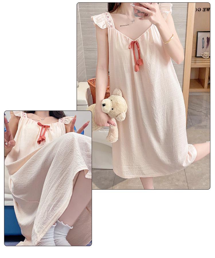 Women's Summer Sweet Princess Cloud Cotton Camisole Pajamas with Built-in Bra, Plus Size Long Nightgown for Homewear