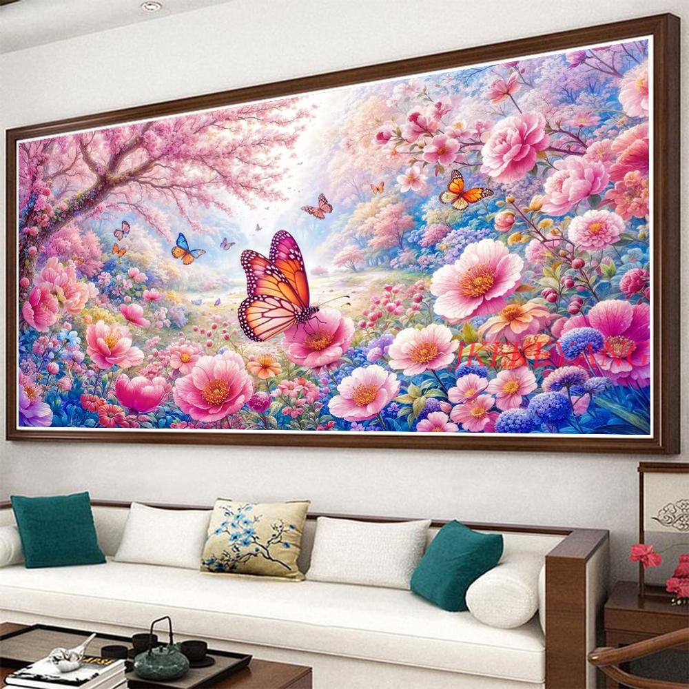 DIY Fantasi Vakker Vår Ferskenblomster Landskap Full Diamantmalingssett Ny 5D Korssting Mosaikk for Slående Kunst