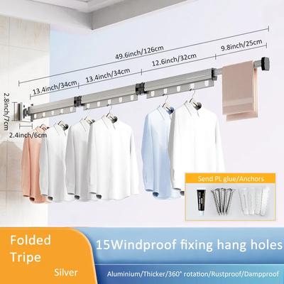 Foldable Telescopic Drying Rack Aluminum Alloy Folding Drying Rack Clothes Drying Rack  Wall-mounted Clothes Dryer