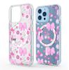 Pink Floral Magnetic Phone Case for iPhone 15/16/17 Pro Max - Transparent Full Coverage.