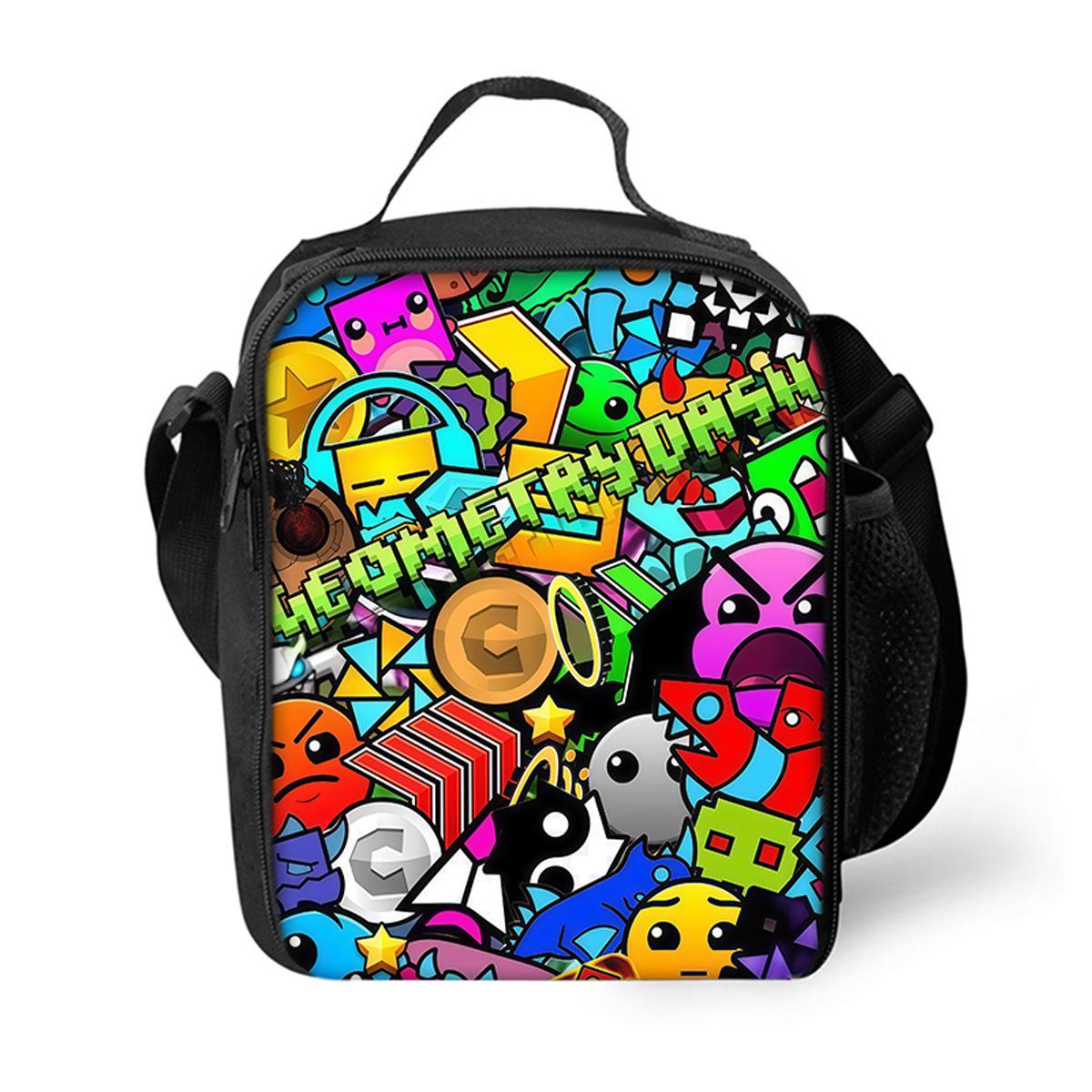 Luxe Nieuwigheid Crossbody Geometry Dash Lunchbox Thermische isolatie Voedsel Lunchtas 3D Geprint Picknick Geïsoleerde Handtassen IJszakken