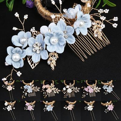 Accessori per capelli da sposa da donna Pettini per capelli con fiori color oro Perle con strass Gioielli Ornamenti per capelli