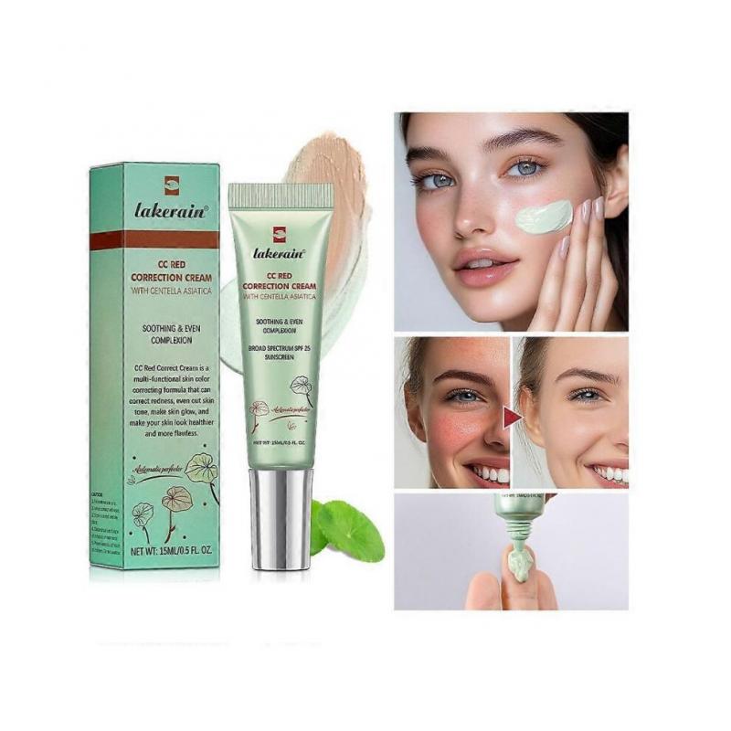 (3pcs)CC Red Correction Cream with Centella Asiatica, Cream Against Redness with Centella Asiatica, Even Skin Tone Concealer with Soothing Effect