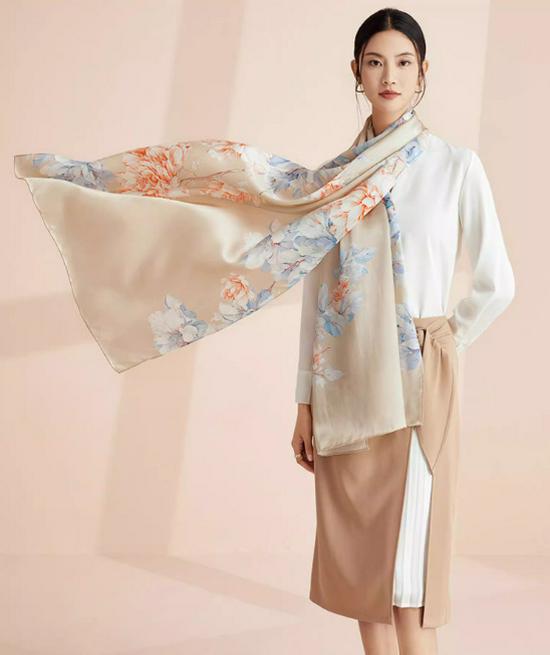 Elegant 100% Mulberry Silk Striped Scarf - Large Satin Shawl, Perfect Teacher s Day Gift