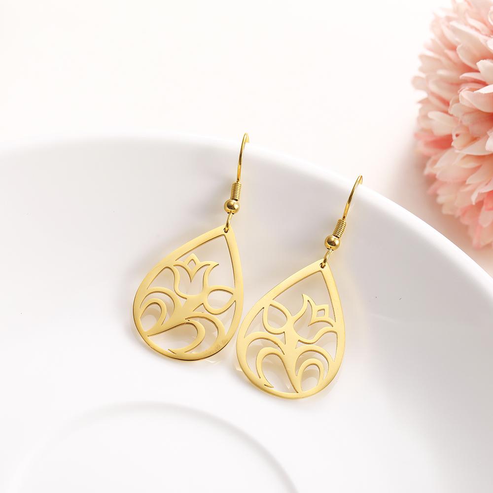 Vintage Hohl Damen Blume Ohrringe Schmuck Edelstahl Wassertropfenform Geometrisch Ohrring