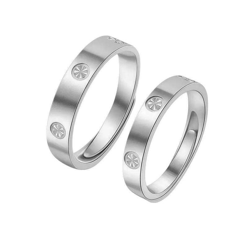 Adjustable Classic Couple Rings Set Rhodium/Gold Plated Brass Open Rings with Zircon Flower Design for Lovers