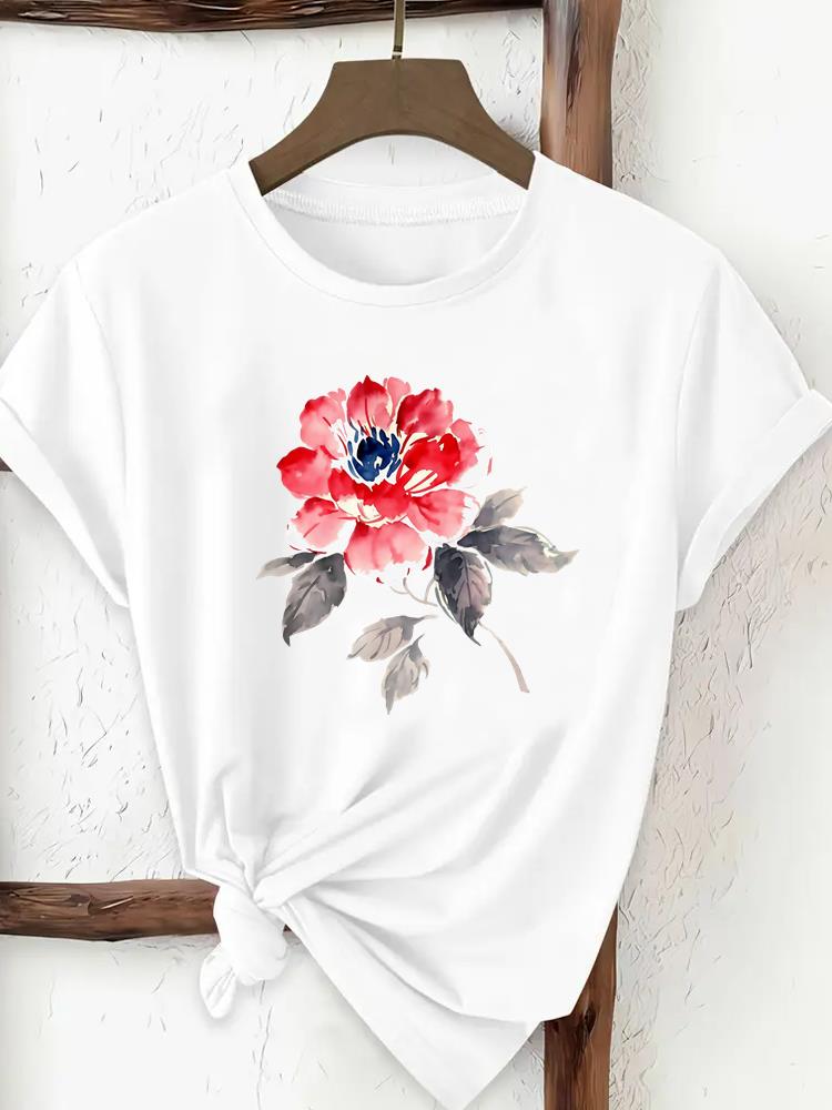 (Asian Size) Print Tee Top Women Woman Fashion Clothing T Shirt  Female Sweet Butterfly Style Short Sleeve Graphic T-shirts