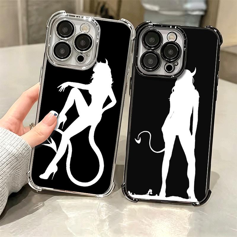 Coque de téléphone avec silhouette de fille diable, placage cool, pour iPhone 16 17 Pro Max Air 16E 14 15 Plus 12 13 Mini, housse anti-chute avec airbag