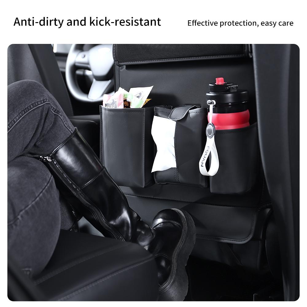 YZ Car Seatback Protector for Tesla Model 3 Y Highland Juniper Seat Back Protective Child Anti-Kick Mats Leather Storage Pockets