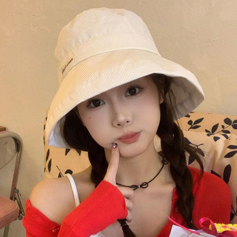 Fashion Stripe Women Fisherman Hat Candy Color Summer Outdoor Sunscreen Basin Cap Travel Beach Wide Brim Bucket Hat With Rope