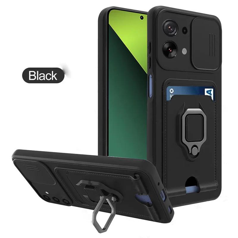 Card Slot Slide Camera Wallet Case For Xiaomi Redmi Note 13 11 Pro Plus 10 9 12 Pro Cases For Redmi 13C 12C 10A 10C 9C 9A Cover