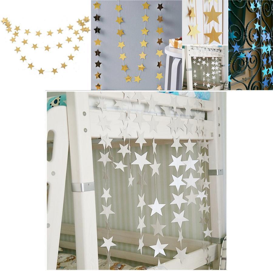 High-quality Star Paper Garland In Gold Silver And Blue For Festive Celebrations