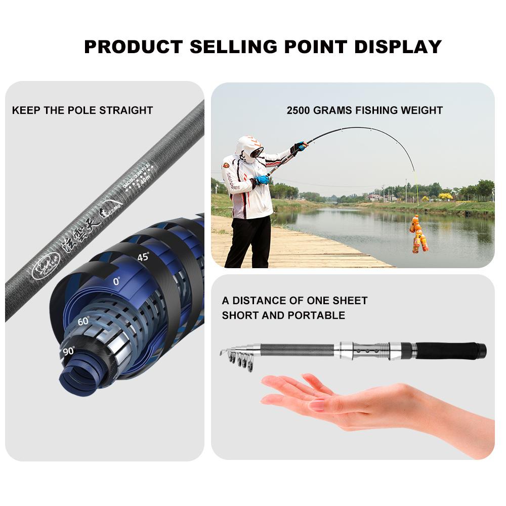 Lightweight Telescopic Carbon Fiber Spinning Fishing Rod 2.1m/2.4m/2.7m/3.0m/3.6m  for Trout, Carp, Perch – Fishing Tackle