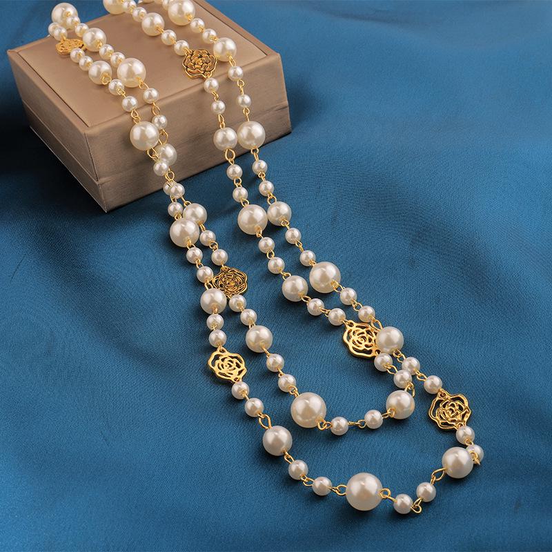 Camellia Pearl Sweater Necklace - Women's Long Pendant