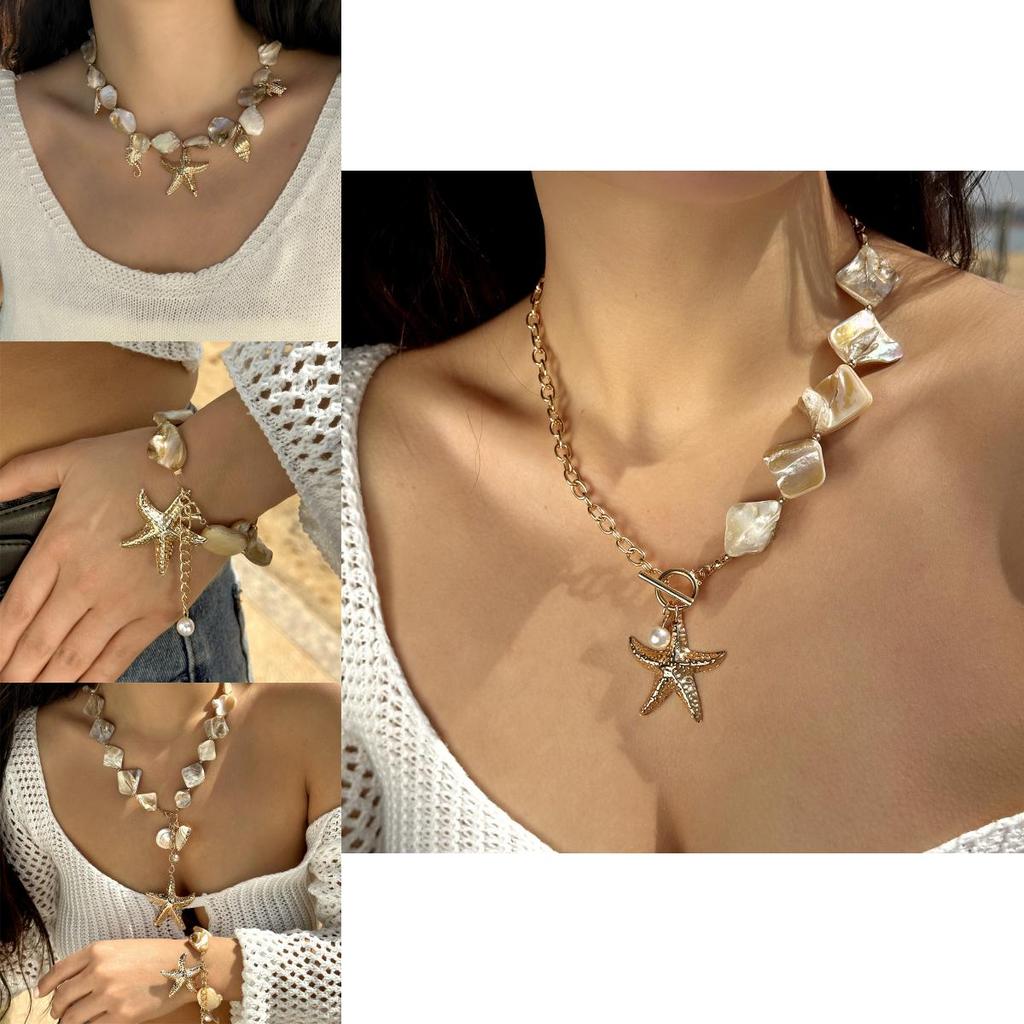 Ocean Star Shell Bead Necklace For Women With Layered Pearl Design Fashion Jewelry