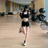 European & American High-Waist Black Drawstring Fitness Shorts for Women