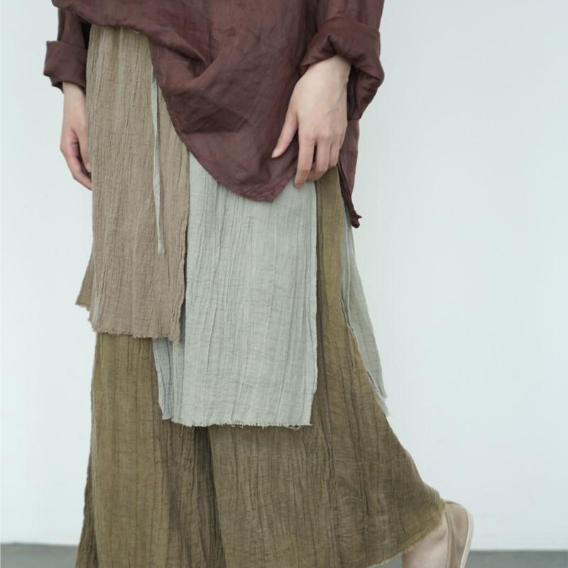 Johnature Women Vintage Patchwork Wide Leg Pants Elastic Waist Trousers Summer Loose Ankle Length Pants