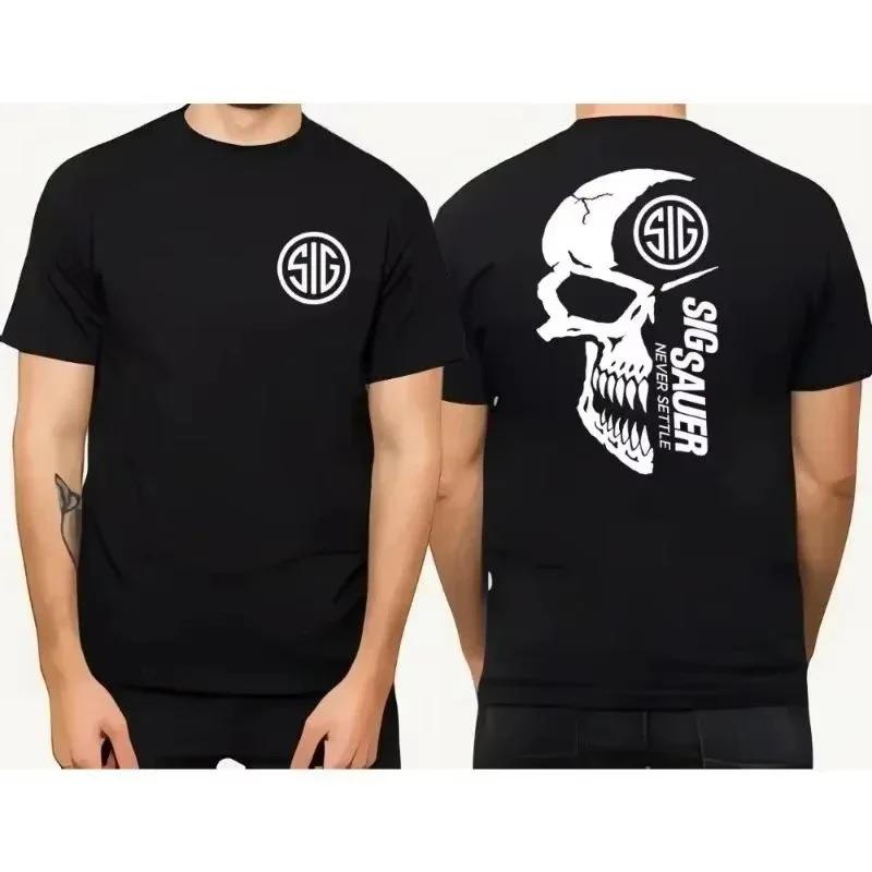 2026 Summer Men's Sig Souer Gun Pattern T-shirt Germon Gun Ammunition Army Top Casual Military Police T-shirt Skull Pattern Tee
