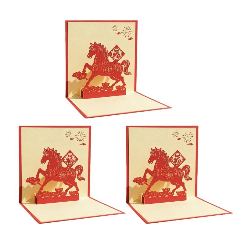 Chinese New Year Card Handmade Paper Carving Horse Holiday Greeting Card for Spring Festival Celebration and Gift Giving