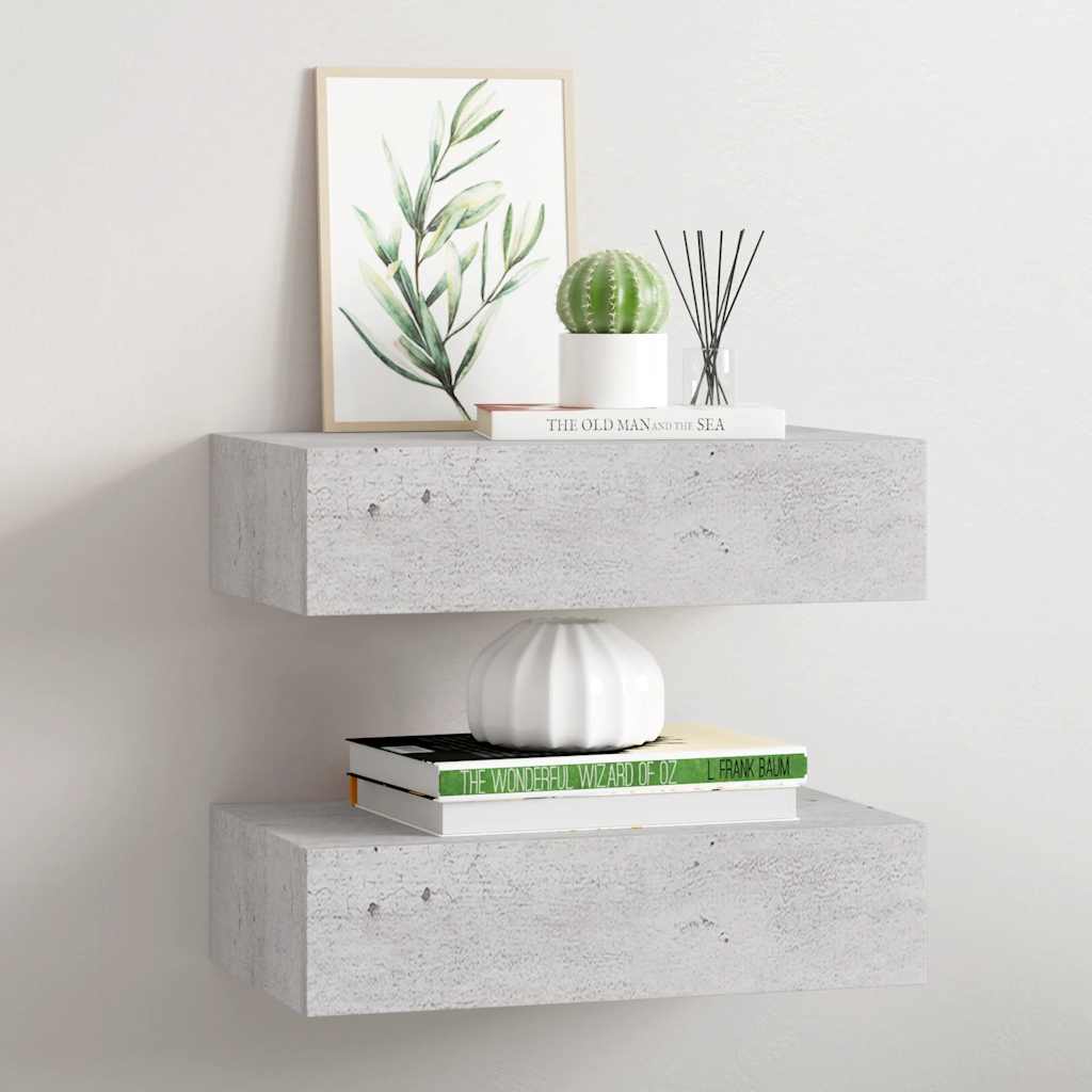 Vidaxl Półki Ścienne Z Szufladą, 2 Szt., Szare, 40X23,5X10 Cm, Mdf