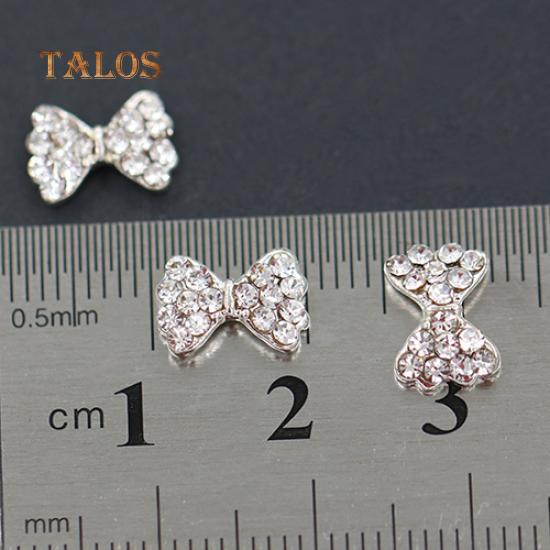 10Pcs 3D Shape Glitters Rhinestone Alloy Bowknot DIY Decal Nail Art Tips Stickers