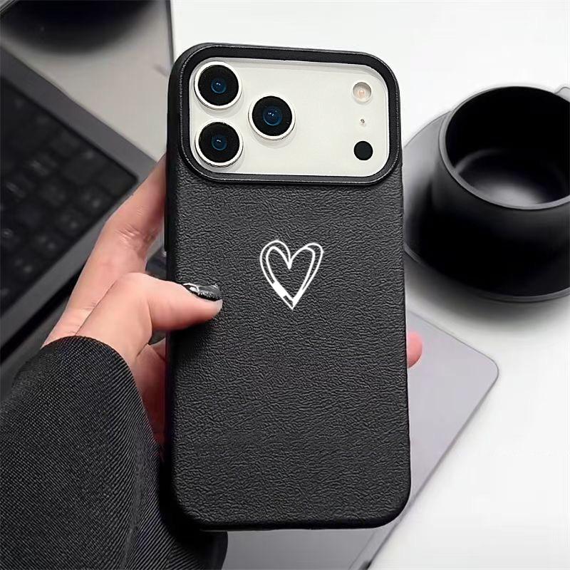 Love Heart Pattern TPU Phone Case For iPhone 17 16e 16 15 Pro Max 14 13 12 Pro Max 11 Air Soft Leather Texture Silicone Cover