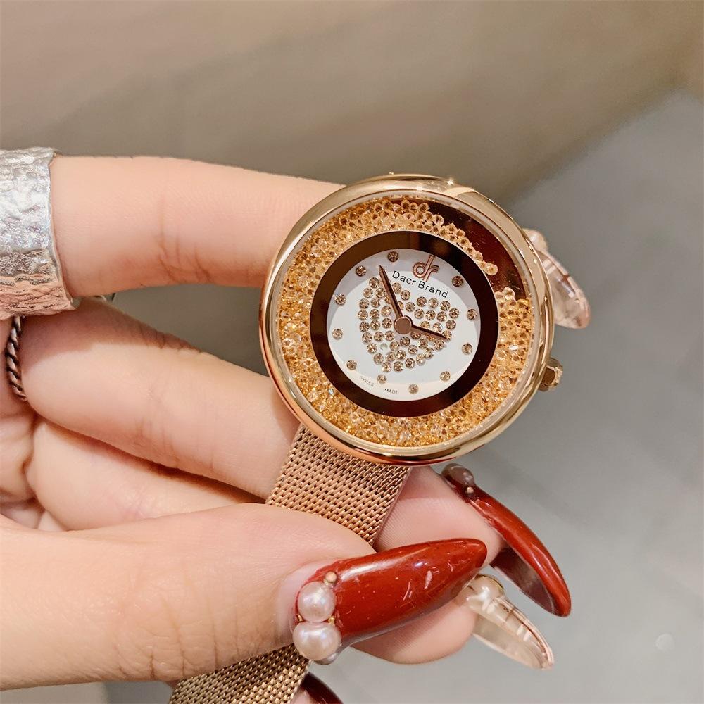 Neue Damenuhr Trendy Fashion Damen Quarzuhr Quicksand Kristall Zifferblatt Mesh Kette Damenuhr