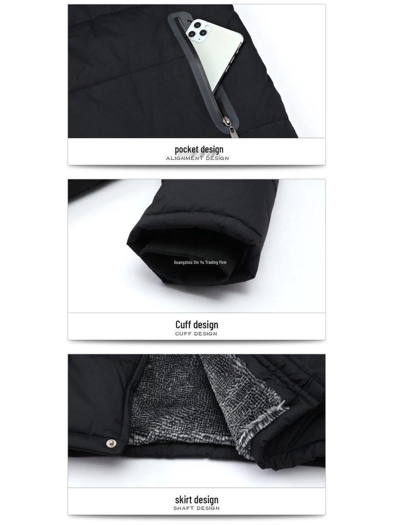 Extra Long Winter Jacket for Middle-Aged & Elderly Men - Thickened, Fleece-Lined, Grandpa Style, Warm Cotton Padded, Over-the-Knee Design