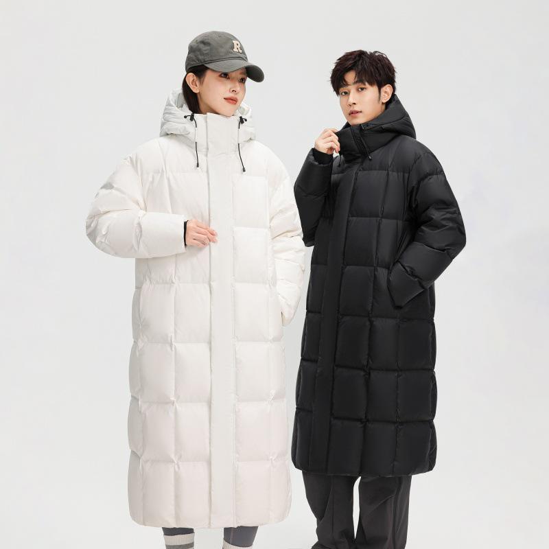 2025 Trendige Lange Herren-Winterdaunenjacke - Weiße Entendaune, Lässiger Hongkong-Stil, Einfarbig, Warme Oberbekleidung