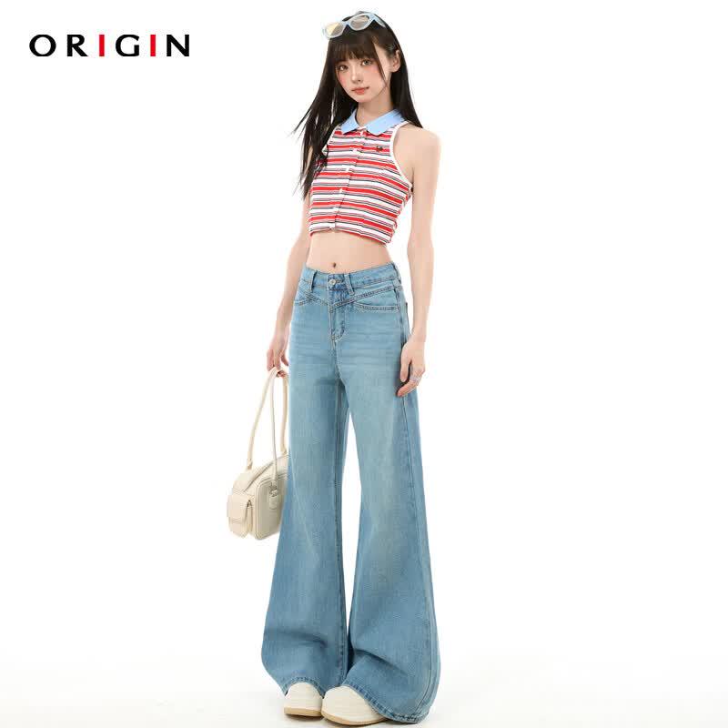 ORIGIN Women s Light Blue Retro Flared High-Waist Jeans L