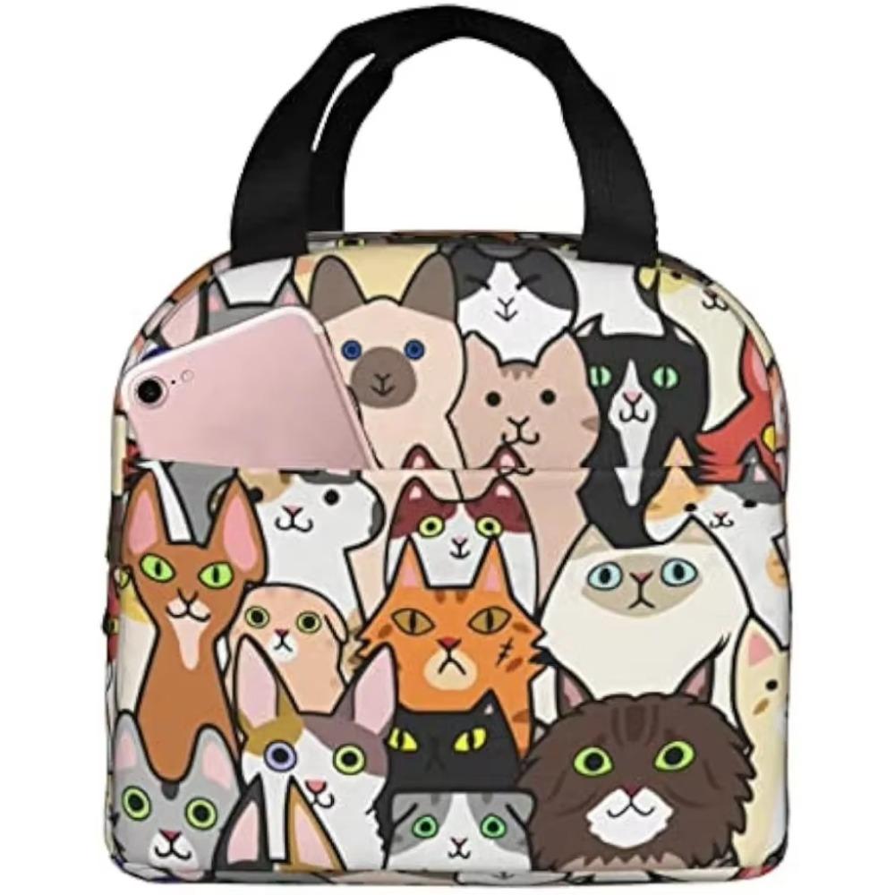 Pink Summer Fruits Watermelon Pineapple Cat Insulated Lunch Bag for Girls Reusable Lunch Tote Portable Lunch Box Cooler Bag