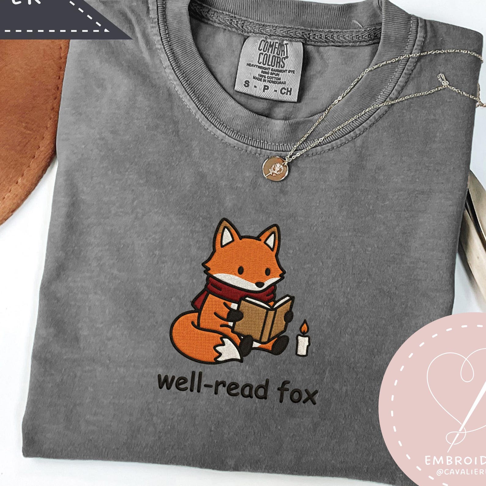 Embroidered Well-Read Fox Shirt, Comfort Colors Reader Tshirt, Gift for Book Lover, Book Lover Shirt XL