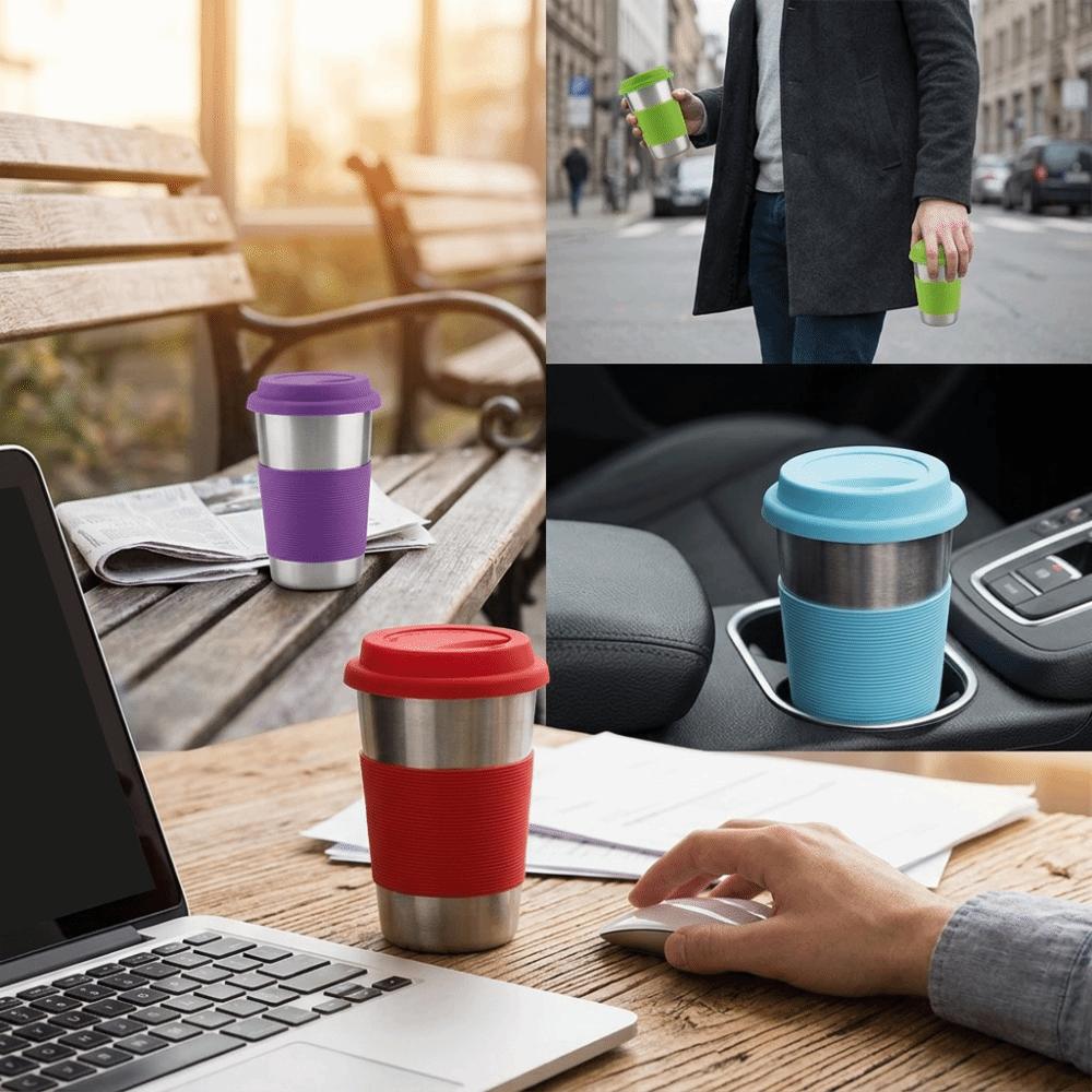 Lightweight 304 Steel Beer Cup Rolled Edge Single Layer Coffee Mug Silicone 500ml Outdoor Cup Beer Drinking