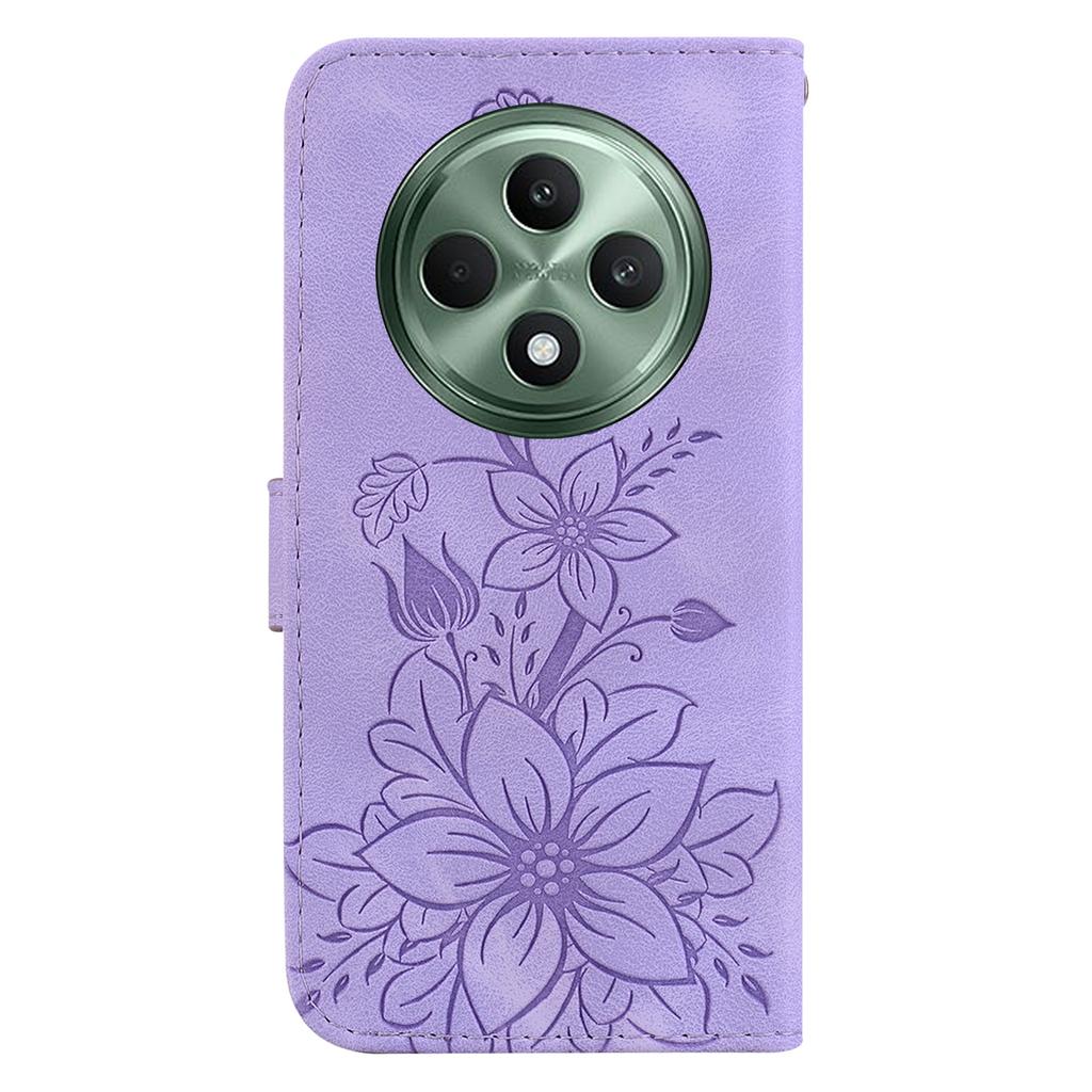 For Oppo Reno12 F 5G Case Lily Flower Imprint Leather Phone Cover with Stand
